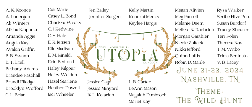 A list of authors signing books at UTOPiAcon 2024 in Nashville, TN.